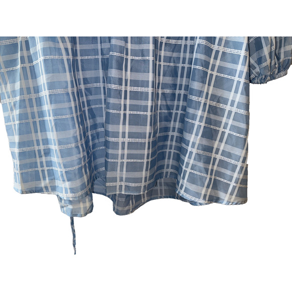 Future Collective Gabriella Light Blue Gingham Check 3/4 leeve V-Neck Size 2x - Picture 9 of 11